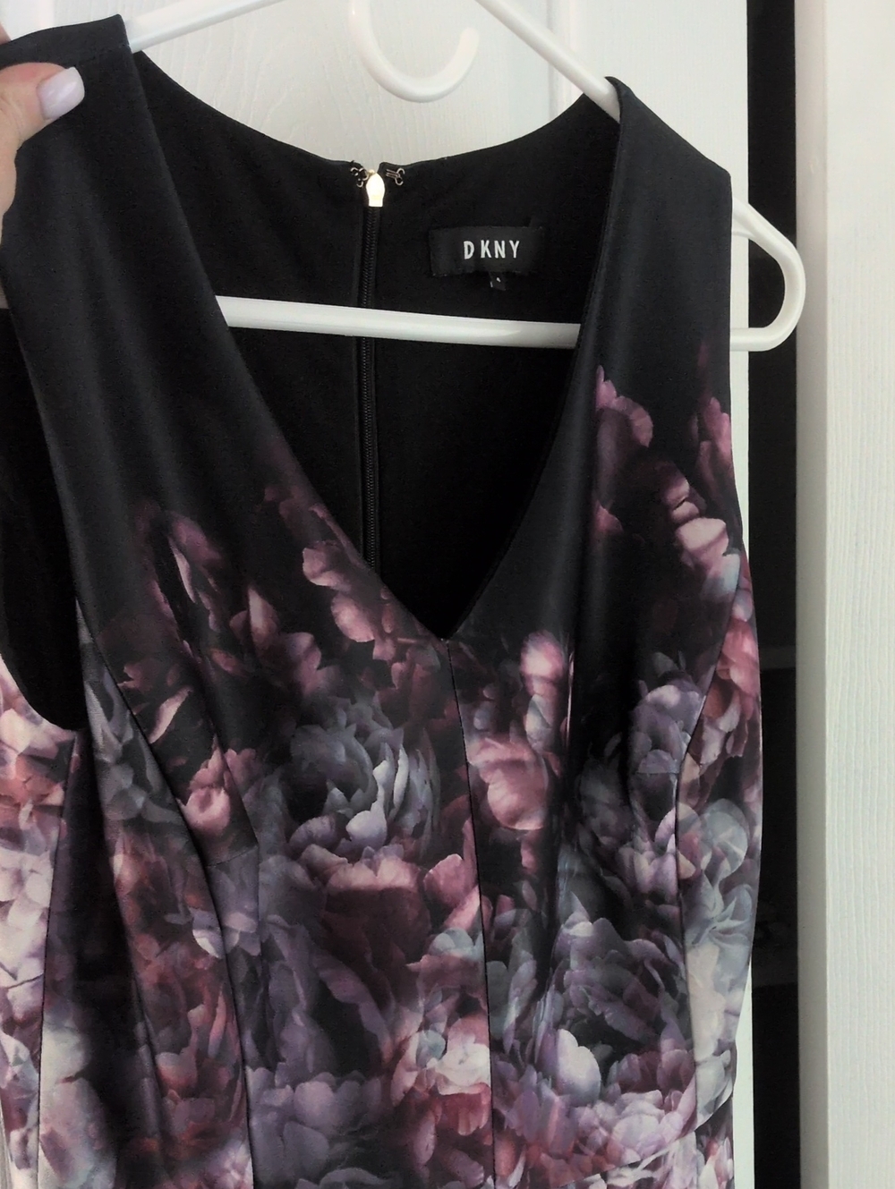 DKNY Black Dress with Mauve & Dusty Purple Floral Print